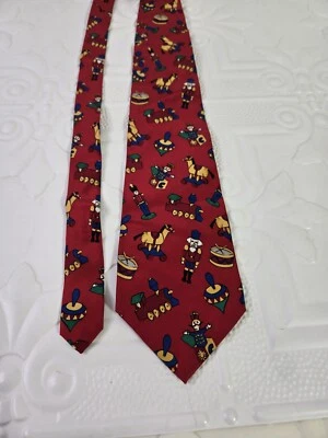 JOHN HENRY Red With Toys Christmas Theme "TIE" Men's 100% SILK Made In USA  — 第 1/4 张图片