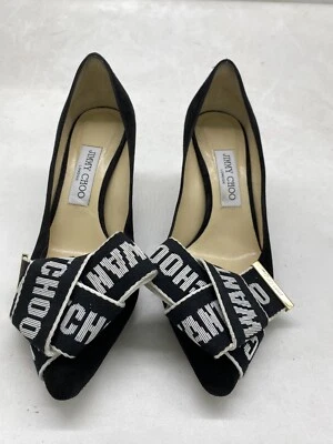 Zapatos de salón Jimmy Choo Tegan puntiagudos en gamuza cuero con maxi lazo con logotipo TALLA 38/US7 Foto 1 de 4