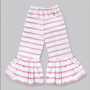 A.T.U.N. Vanilla & Pink Boho Ruffle Bell Bottom Pants 8 9 10 11 12 13 - Picture 1 of 2