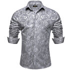 Men's Shirts Long Sleeve Casual Button Down Shirt Silk Paisley With Collar Clip