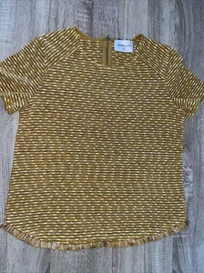 Emelia Striped Fringe Top Short Sleeves Caramel Sz M. Blusa Caramelo Rayada - Picture 1 of 8