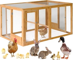 51'' Wooden Chicken Coop Hen House Chicken Run Portable Poultry Cage Hutch - Picture 1 of 7