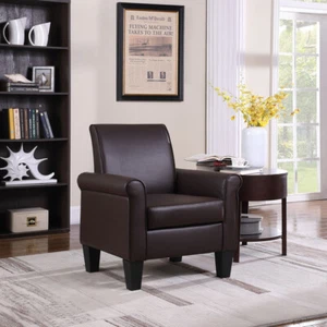 Modern Faux Leather Accent Armchair Upholstered Chairs Comfy Single Sofa Chair - Picture 1 of 19