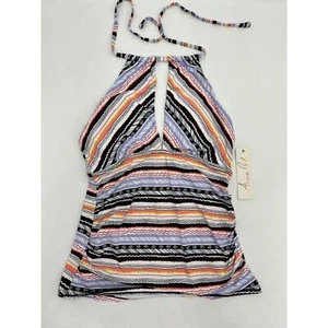 Anne Cole Striped Deep V Cutout Halter Neck Tankini Swim Top Multicolor Medium - Picture 1 of 10
