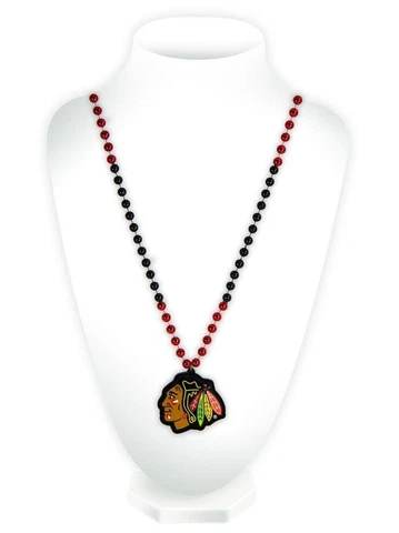 Chicago Blackhawks Mardi Gras Beads with Medallion Necklace [NEW] NHL Jewelry Cover