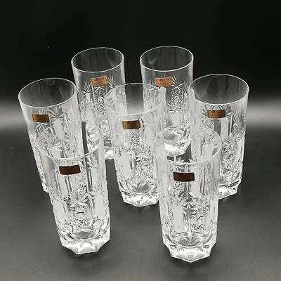 7 Longdrinkgläser Kristall Whisky Wasser Saft  Bier farblos tiefer Schliff alt  - Bild 1 von 4