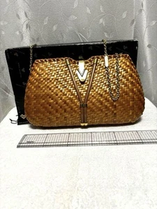 Valentino bag rattan bag rare item brown Italy Brand shoulder bag unused item - Picture 1 of 12