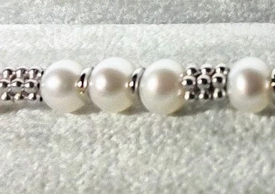 14k White Gold Bracelet Cultured Pearls Marked 585 Italy Vtg 70s Shane Co. Mint - Image 1 of 4