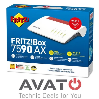 AVM FRITZ!Box 7590 AX V2 VDSL Modem WiFi 6 WLAN Router Dual-Band Mesh Repeater  - Bild 1 von 3