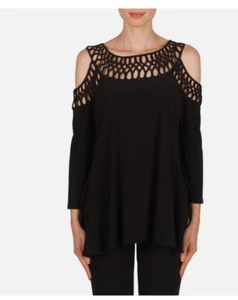 JOSEPH RIBKOFF Tunika Top Gr. 20 nackt Cold Shoulder raffiniert Lochmuster schwarz LESEN - Bild 1 von 10