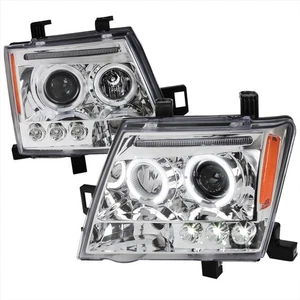 For 05-12 Nissan Xterra Dual LED Halo w/DRL Chrome Projector Headlight Lamp Pair - Picture 1 of 4