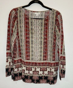 Top Mujer J.Jill Medio Rojo Azul y Crema Pequeño Cuello Redondo Floral Boho - Imagen 1 de 12