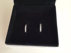 PANDORA SPARKLE AND HEARTS HOOP EARRINGS, STERLING SILVER, S925 ALE - Picture 1 of 6