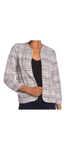 MAX STUDIO- Tweed Boucle Knit Cropped Brown Cream Coloring Jacket Blazer, Size L - Picture 1 of 20