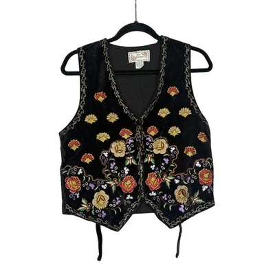 New Directions Vintage Black Velvet Embroidered Floral Paisley Vest Womens Small - Image 1 of 4