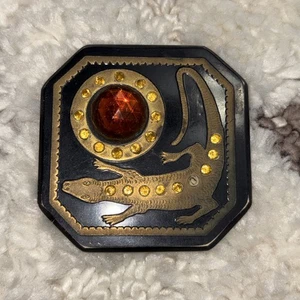 1920-30’s Edwardian Buckle lizard faceted topaz crystal 3"L x 3"W Celluloid - Picture 1 of 10