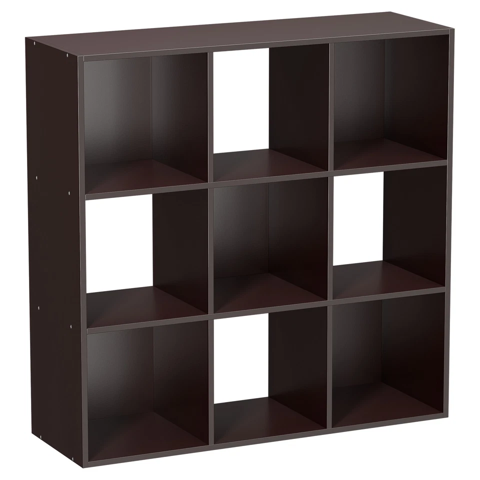 9 Cube Storage Organizer 3 Tier Stackable Wood Open Bookcase Display Shelf Brown - Image 1 of 4