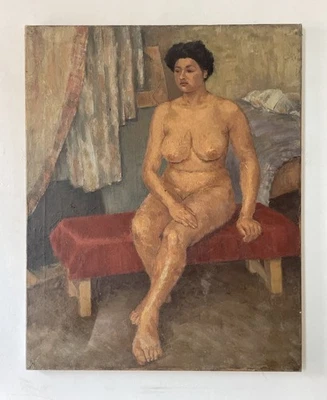 Pintura al óleo sobre lienzo grande original de mediados de siglo retrato desnudo de una dama Foto 1 de 4