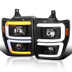 Black Fits 2008-2010 Ford F250 F350 Led Sequential Signal Projector Headlights - Picture 1 of 5