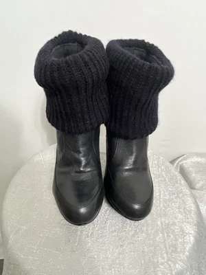 Ramiro Olivares Black Leather Knit Cuff Platform Booties Sz 5US(B46)? - Image 1 of 4