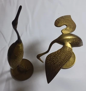 "Par de estatuillas de garza garceta grullas de latón macizo de 11"" y 6"" estatuas de mediados de siglo de colección" - Imagen 1 de 6
