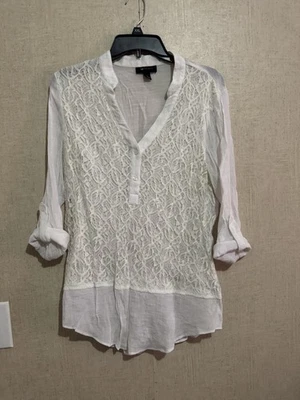 Manga enrollable de encaje blanco para mujer AB Studio talla grande Foto 1 de 4