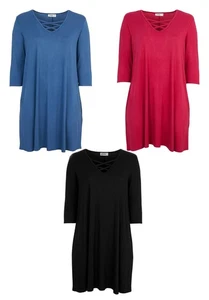 Damen Tunika Kleid Bluse Shirt V-Ausschnitt Schnürverschluss Gr. 46 48 50 52 A5 - Bild 1 von 4