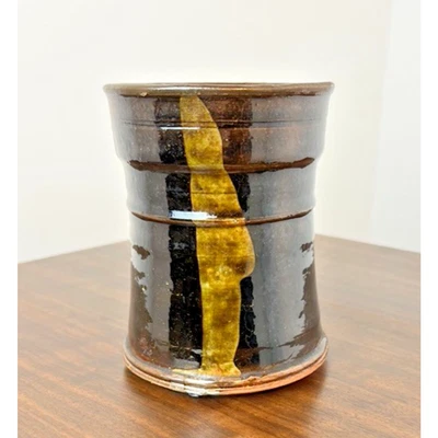 Signed Studio Pottery Vase, Gloss Brown & Olive Enamel Ceramic, Vintage LW 1986 - Image 1 of 4