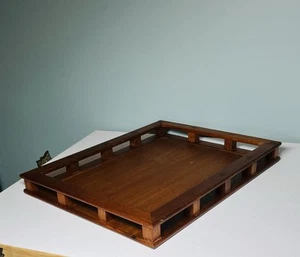 Bandeja para servir madera de teca Dansk con rieles danesa moderna MCM 18x14 vintage - Imagen 1 de 5