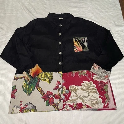 Camisa Homefrocks Top de Lino Negra XL Extra Grande Patrón Floral Hogar Frocks Foto 1 de 4