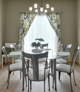 Beveled Glass Dining Room Table with Brushed Nickel Base and 6 Matching Chairs - Picture 1 of 6