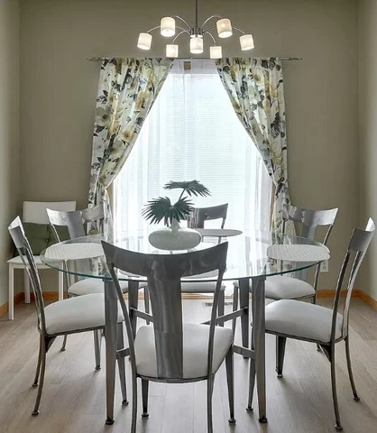 Beveled Glass Dining Room Table with Brushed Nickel Base and 6 Matching Chairs Cover