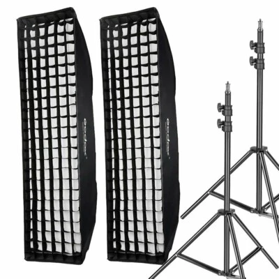 2x Godox 35x160cm Strip Softbox Bowens Mount + Grid Light Stand for Studio - Image 1 of 4