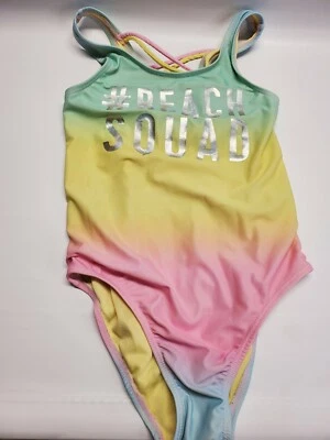 Terno de banho infantil colorido #esquadrão de praia feminino tamanho M (7/8) - Imagem 1 de 4