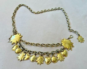 Edouard Rambaud Vintage Gold Belt Necklace Chain Hearts Stars 1980s - Picture 1 of 7