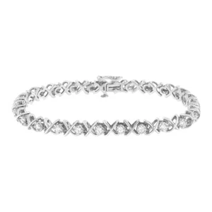 1 Carat Brilliant Round Cut Diamond X Link Bracelet in Sterling Silver 7" - Picture 1 of 8