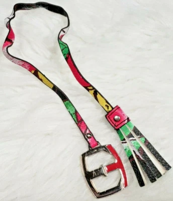 Ellen Tracy Multi-Color Floral Purse / Bag Tassel Charm Silver & Pink Hardware - Imagem 1 de 4