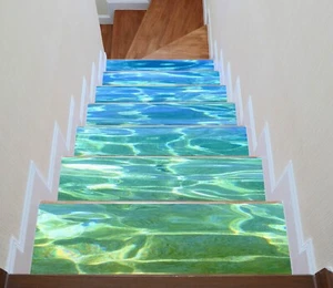 3D Blue Green Sea G5 Stair Risers Decoration Photo Mural Vinyl Decal Wallpaper E - Picture 1 of 6