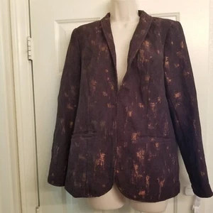 Coldwater Creek Jacket Blazer Copper Metallic Thread Dashes over Brown SZ 10 - Picture 1 of 11
