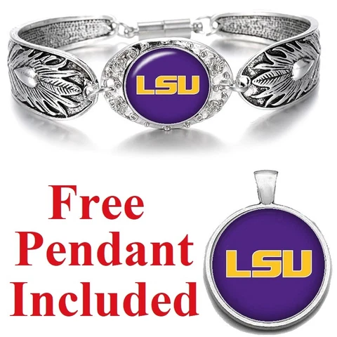 LSU Tigers Purple Women's Sterling Silver Bracelet College Football D3 Cover