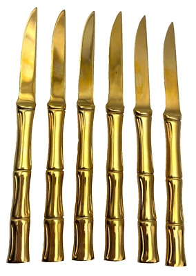 Supreme столовые приборы Японии золото бамбука стиль столовые приборы ножи с коробкой (комплект из 6) * читать * - Изображение 1 из 4