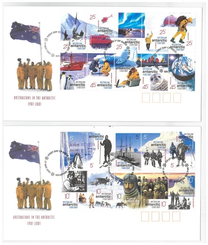 AAT 2001 Australians in The Antarctic 20 Stamps on Set/2 First Day Covers Cover