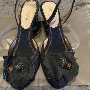 Chanel denim pump heel 37 - Picture 1 of 14