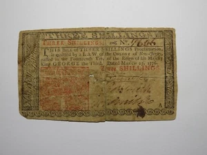 1776 Three Shillings New Jersey NJ Colonial Currency Note Bill! RARE ISSUE 3s - Bild 1 von 2