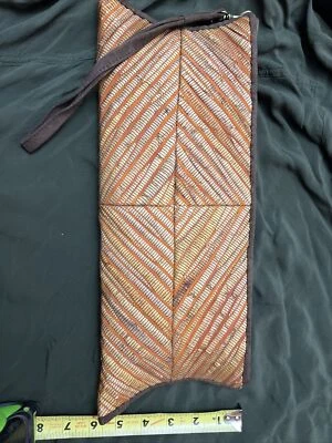 Handmade In Java Indonesia Wooden Fiber Cotton Clutch Purse Handbag Orange Brown - Image 1 of 4