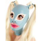 Latex Hood with Doub Golden Wigs Tails Hole Mask Club Wear for Party Bodysuits
