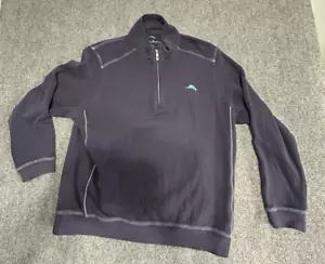 Tommy Bahama maglione pullover zip 1/4 medio uomo blu manica lunga 100% cotone - Foto 1 di 8