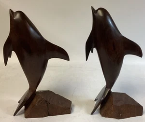 Pair Of Vintage Ironwood Dolphin Hand Carved  Wooden Sculpture Figurine 10” Tall - Picture 1 of 7