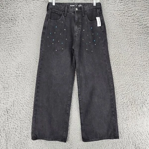 Old Navy Jeans Girls 18 Black Cotton High Rise Baggy Wide Leg *NWT* - Picture 1 of 12