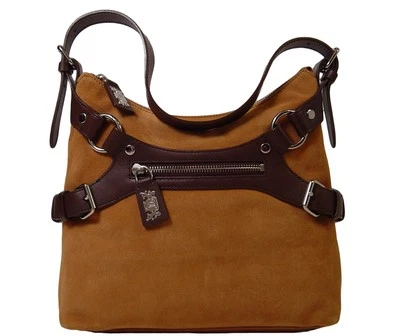 New Tempo by Leonello Borghi Maria Suede Leather Top Zip Shoulder Bag - Image 1 of 4